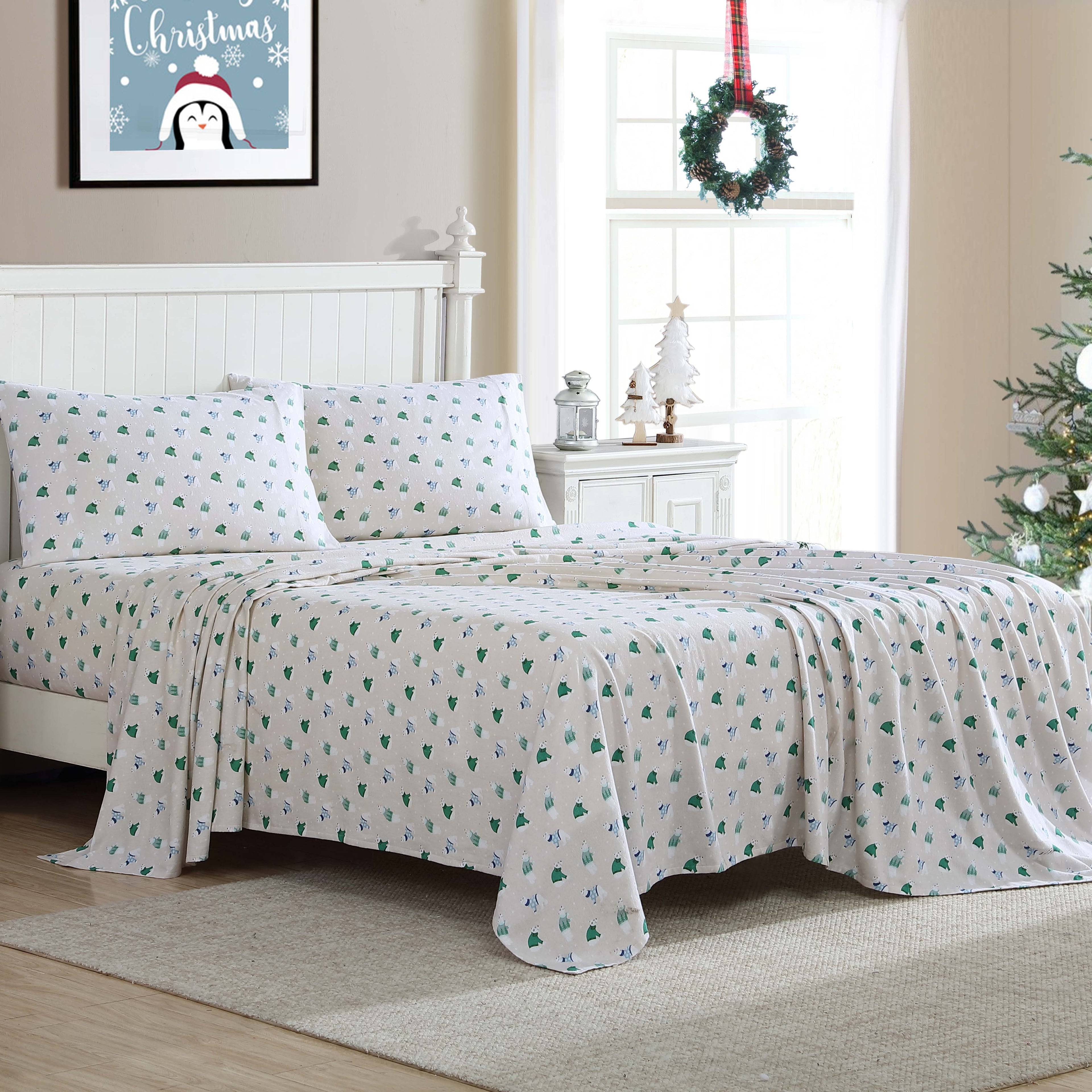 Breathable Luxury Winter Nights Cotton Flannel Sheet Set, King, Holiday Bears - Cooling Hotel Quality Bedding Sheets and Pillowcases Detail