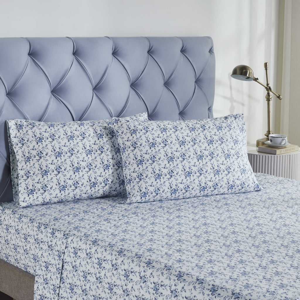 Ultra-Soft 3-Piece Brittany Printed Cotton Flannel Adult Bed Sheet Set, Twin - Luxury Bed Sheet Set with Deep Pockets Detail