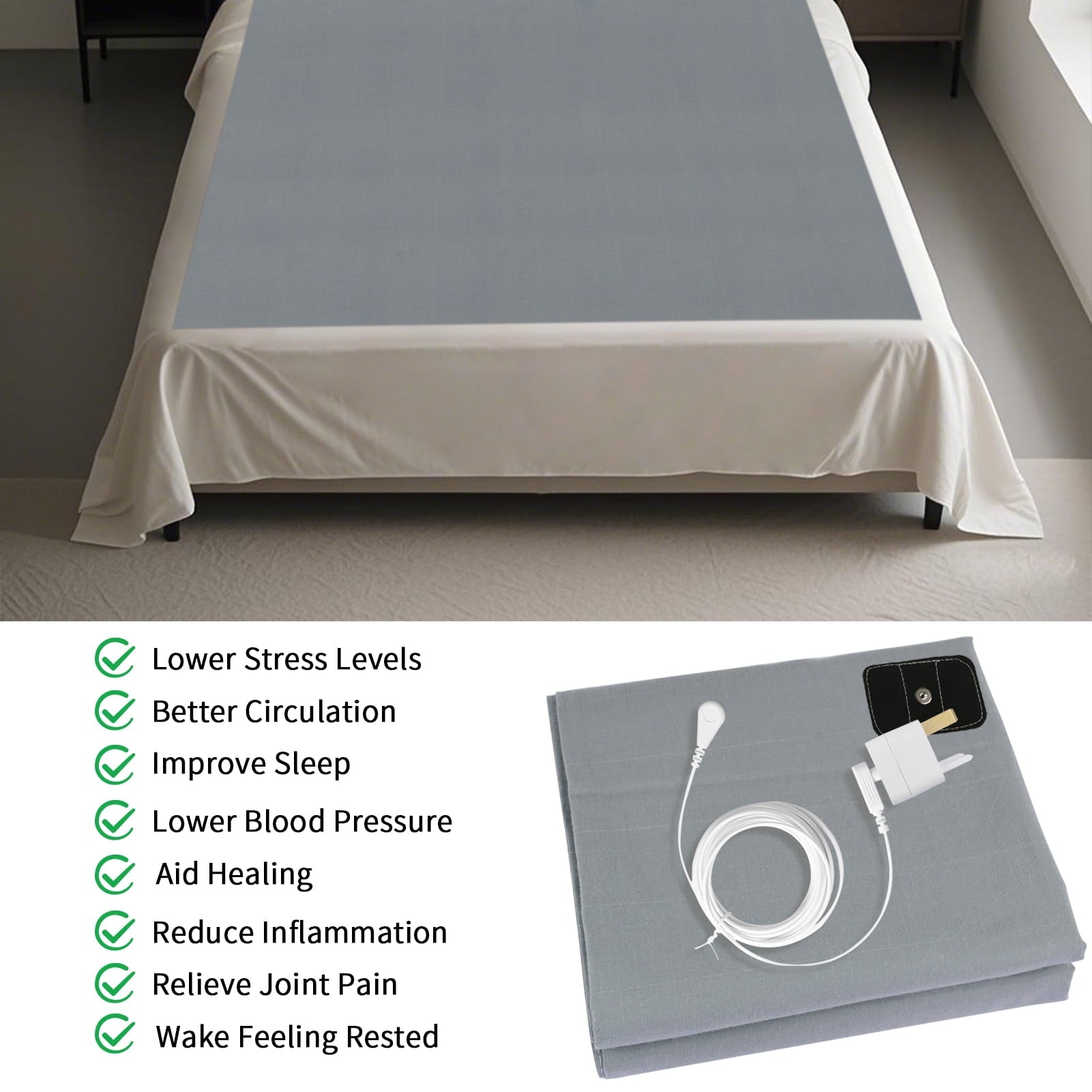 Wrinkle-Resistant Grounding Sheets for All Mattress Sizes, Grounding Mat for Bed 10% Silver Fiber+90% Organic Cotton Grounding Sheets S... - Cooling Hotel Quality Bedding Sheets and Pillowcases Detail