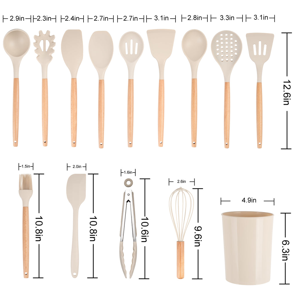 Ergonomic Cooking 14pcs Cooking Utensil Set with Caddy - Heat-Resistant Silicone Cooking Spatula Turner Detail