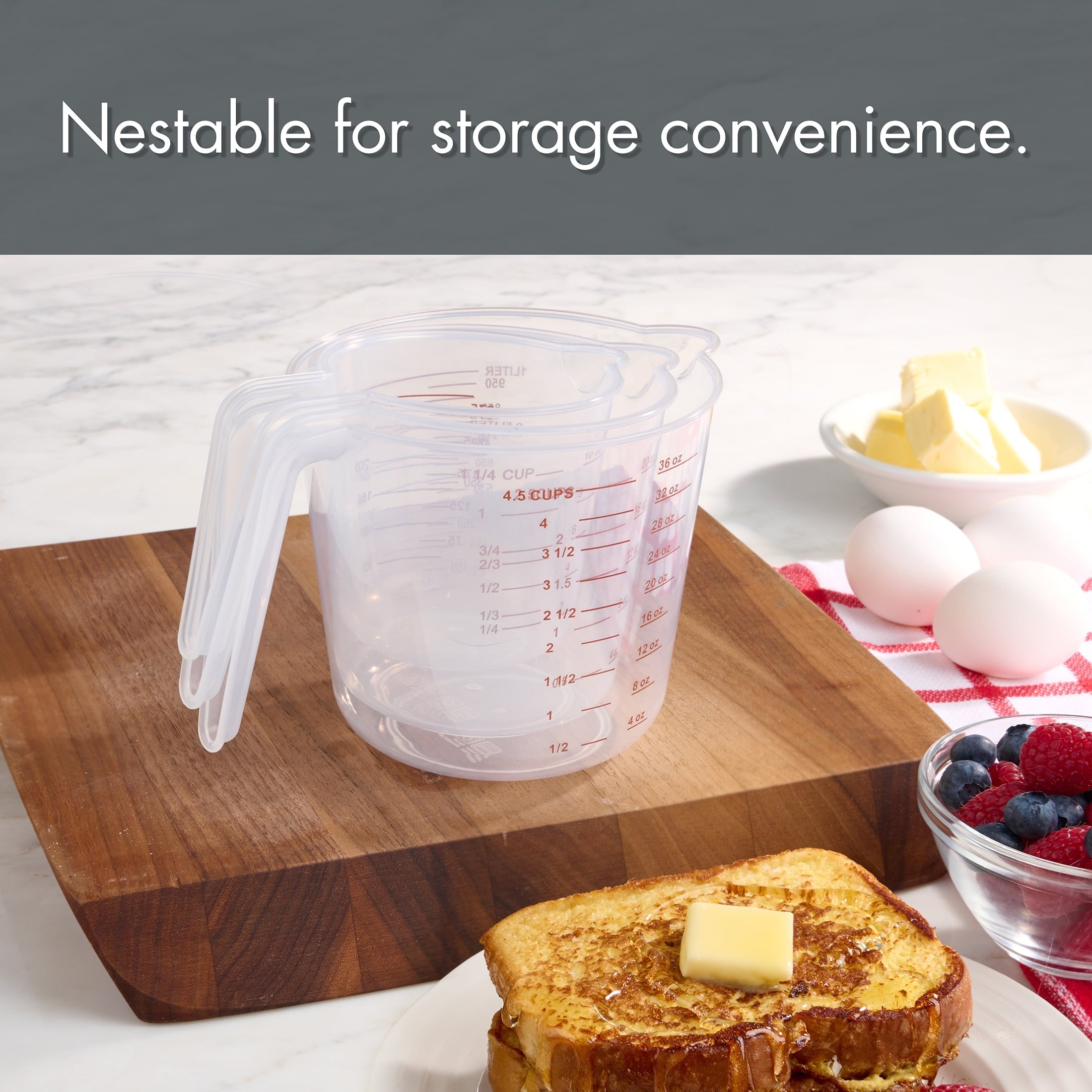 Multi-Functional 3-Piece Tapered Spout Nesting Plastic Measuring Cups Set, Clear - Kitchen Gadget Tool for Quick Food Prep Detail