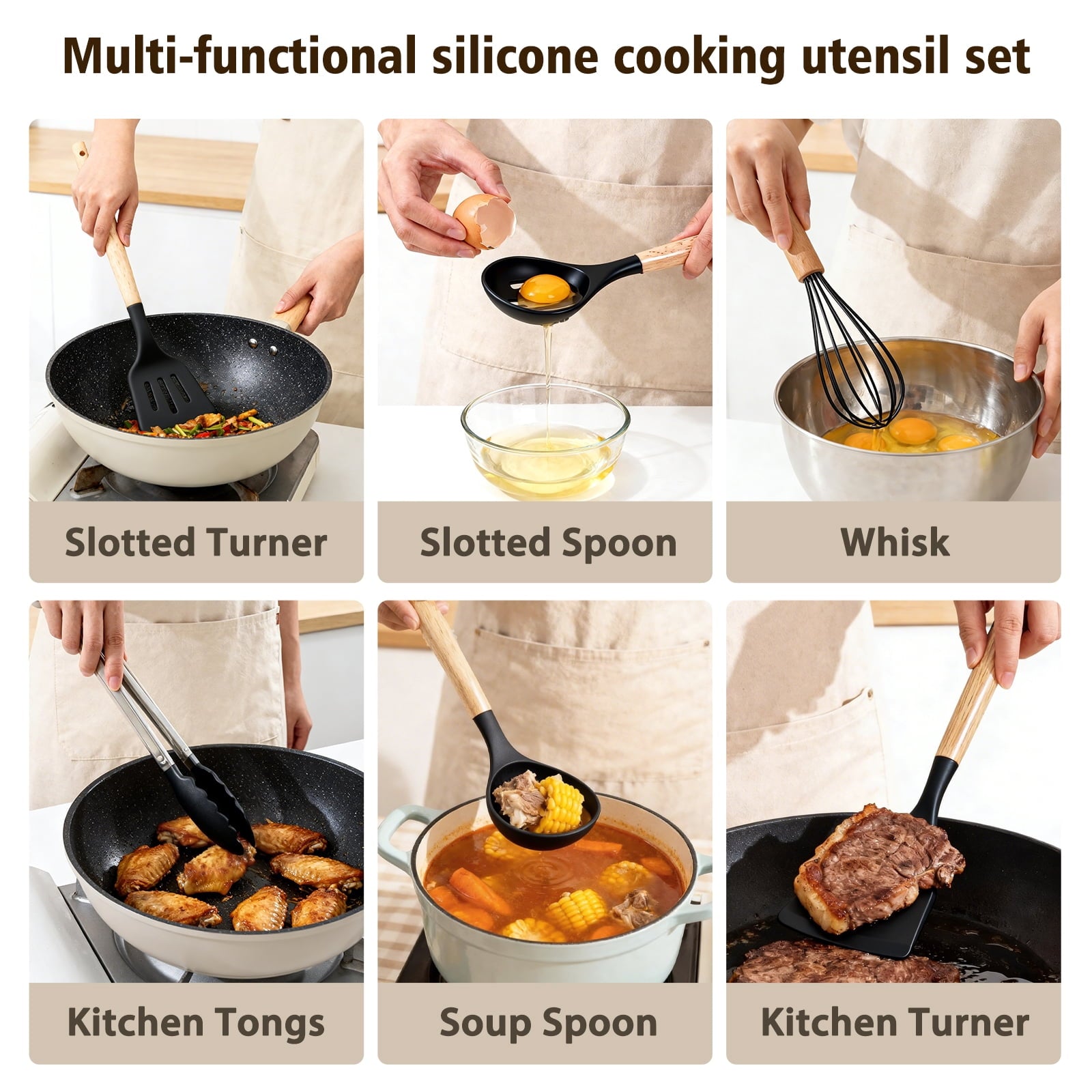 Heavy Duty Silicone Cooking Utensils Set, Heat Resistant Kitchen Cooking Utensils Set, 12 PCS Handle Silicone Kitchen Gadgets Ut... - High-Precision Culinary Tool for Baking & Cooking Detail