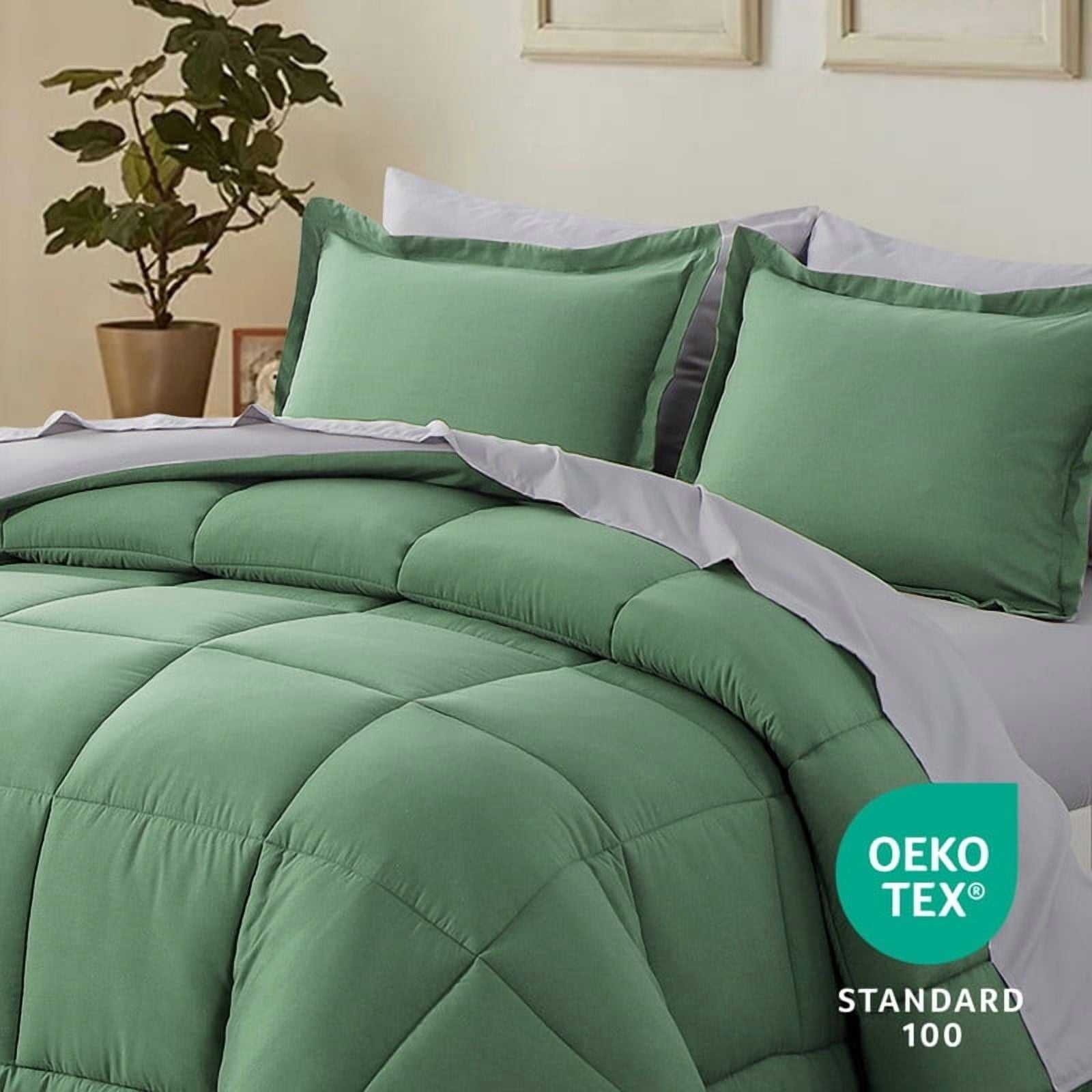 All-Season Grass Green/Grey Queen Size Comforter Set,3-Pieces Reversible Comforter Set Soft and Lightweight,All Season Down Alte... - All-Season Down Alternative Comforter Insert Detail