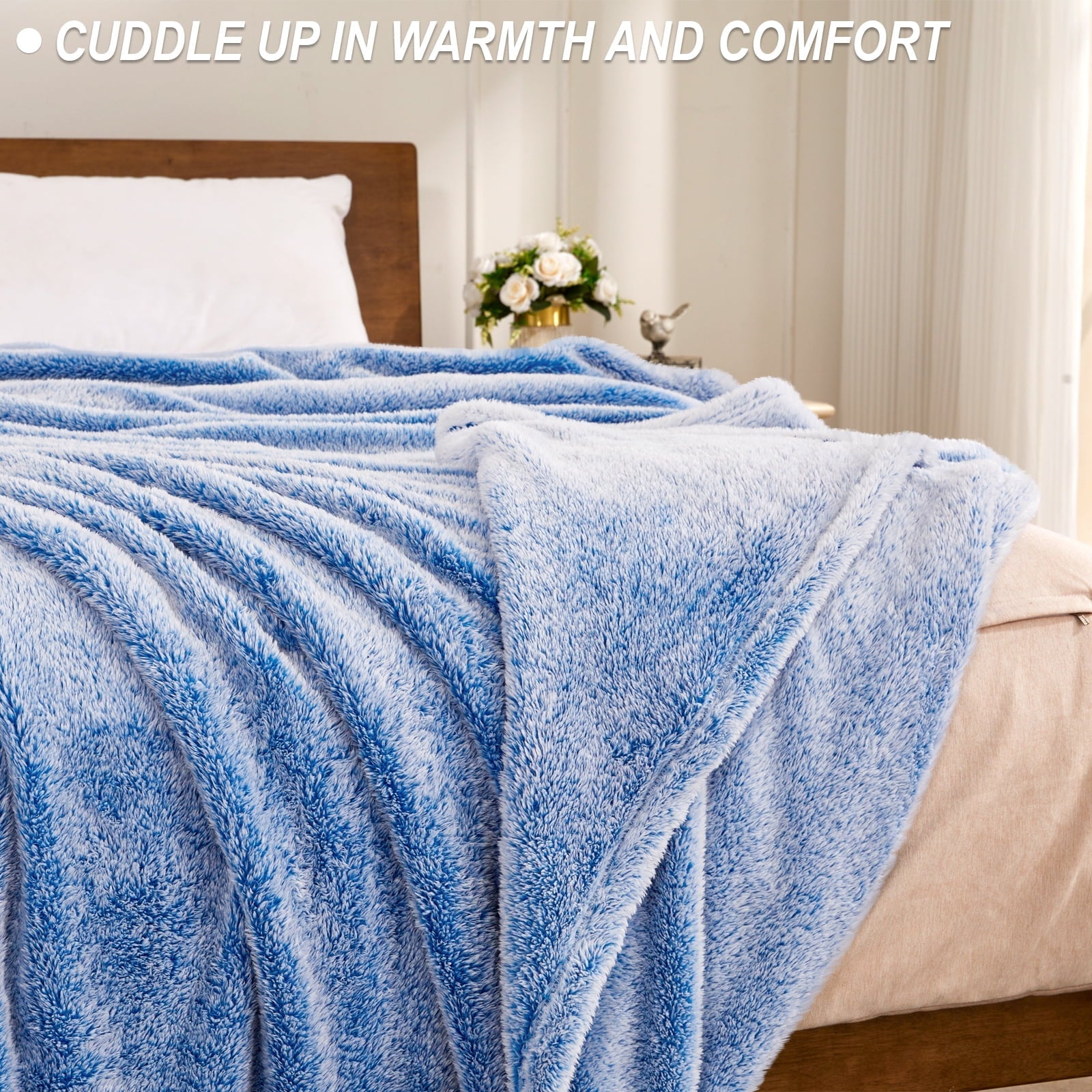 Cozy Fleece Plush Fuzzy Large Fleece Throw Blanket (50" x 70", Mixed Cobalt Blue)- Soft, Warm and Lightweight - Cozy Fleece Throw Blanket for Couch & Bed Detail