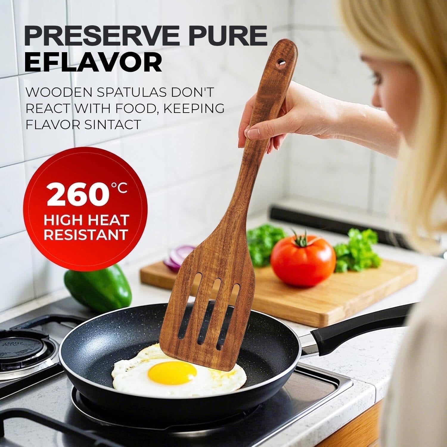 Seamless One-Piece 6-Piece Natural Teak Wooden Spoons for Cooking With 10 Hooks，Handcrafted Kitchen Utensils Set ，Ideal Gift Set - Premium Stainless Steel Cooking Utensil for Non-Stick Pots Detail