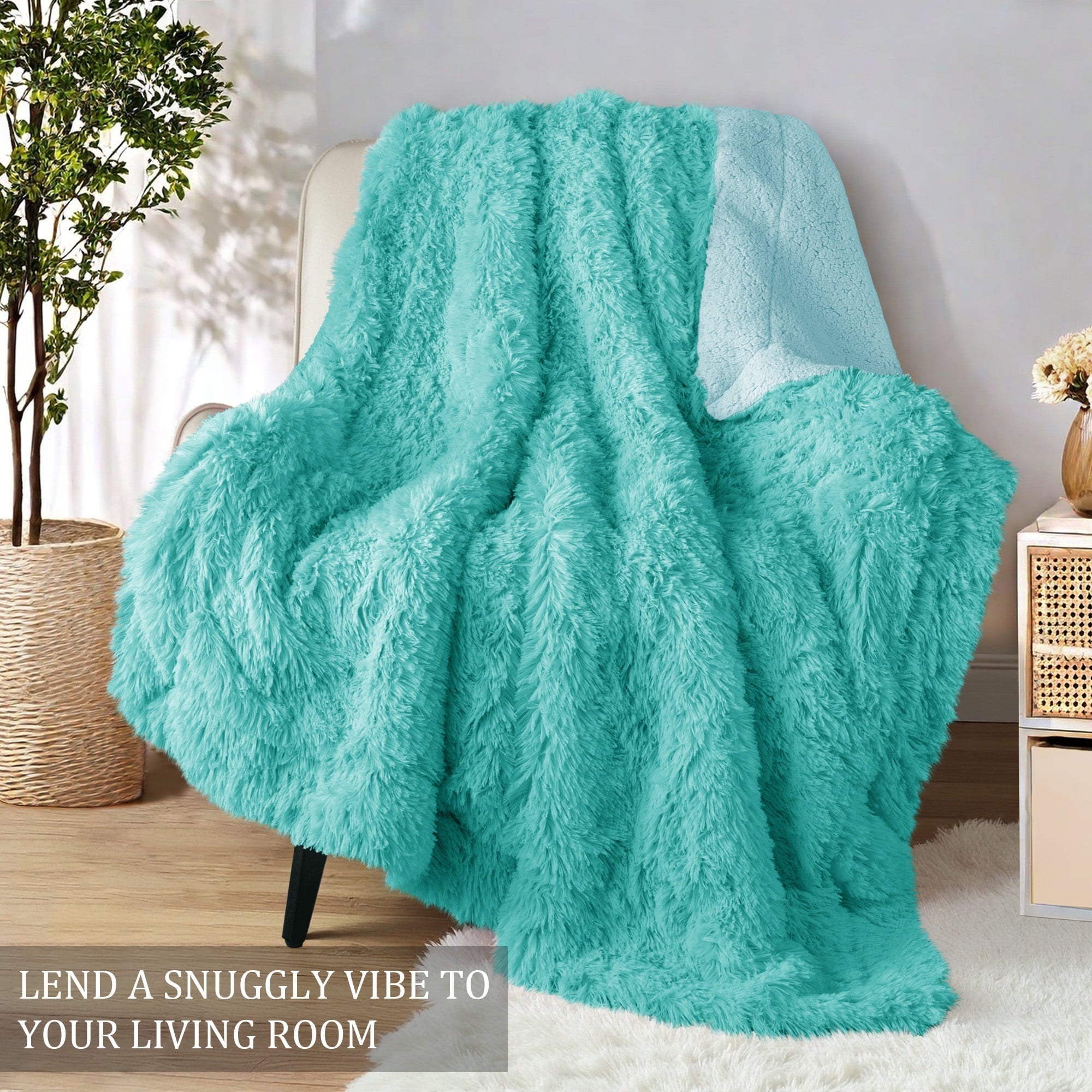 Reversible Sherpa Fuzzy Faux Fur Throw Blanket, Reversible Shaggy Sherpa Fleece Blankets,Fluffy Plush Warm Throws for Couch, Bed, 50x60... - Cozy Fleece Throw Blanket for Couch & Bed Detail
