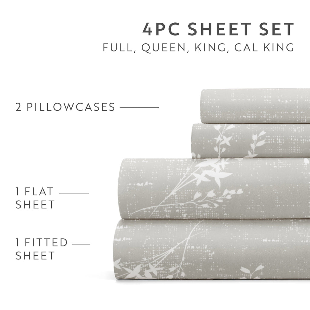 Cooling Sateen 3 Piece Pattern Microfiber Bed Sheets Set, Distressed Willow Light Gray, Twin - Cooling Hotel Quality Bedding Sheets and Pillowcases Detail