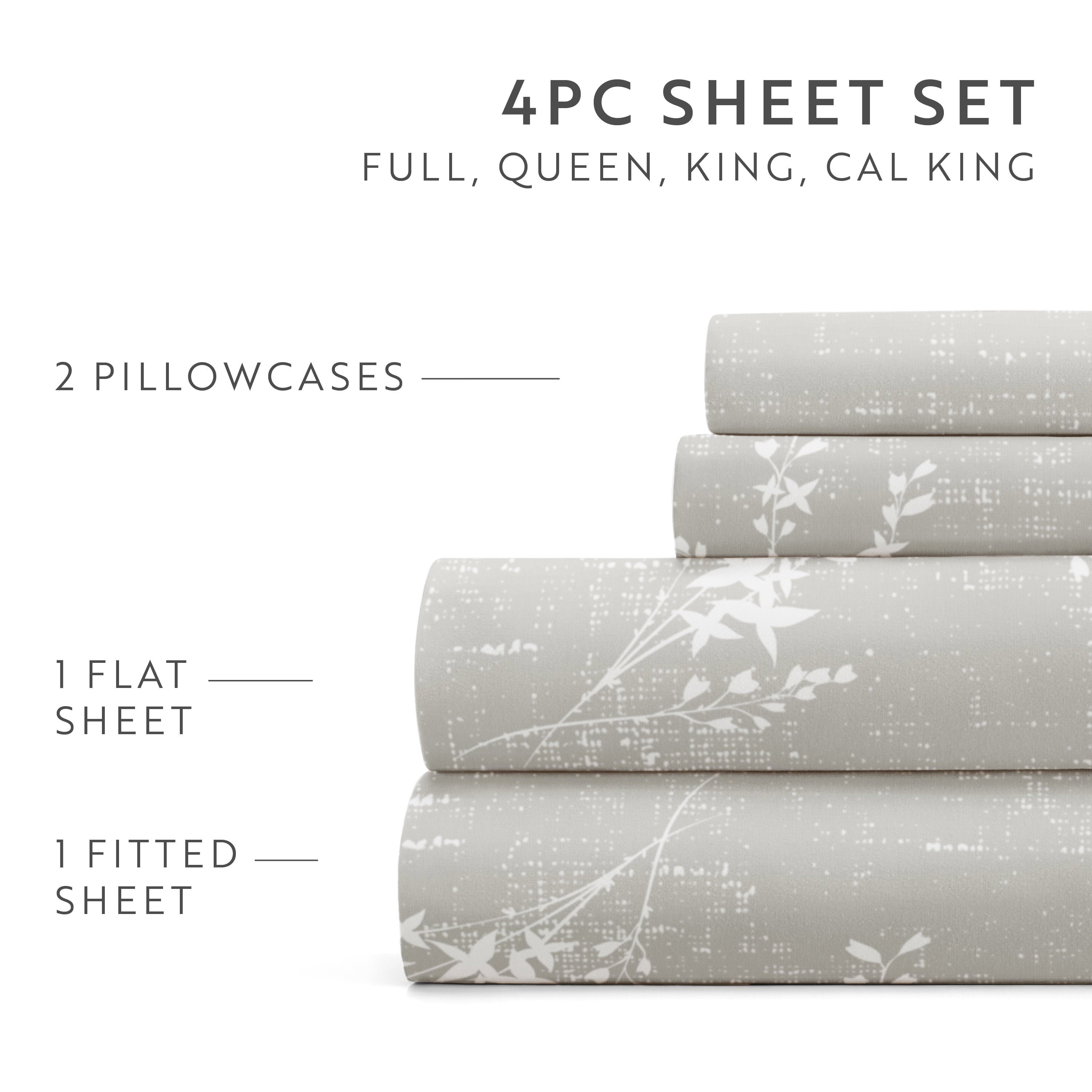 Cooling Sateen 3 Piece Pattern Microfiber Bed Sheets Set, Distressed Willow Light Gray, Twin - Cooling Hotel Quality Bedding Sheets and Pillowcases Detail
