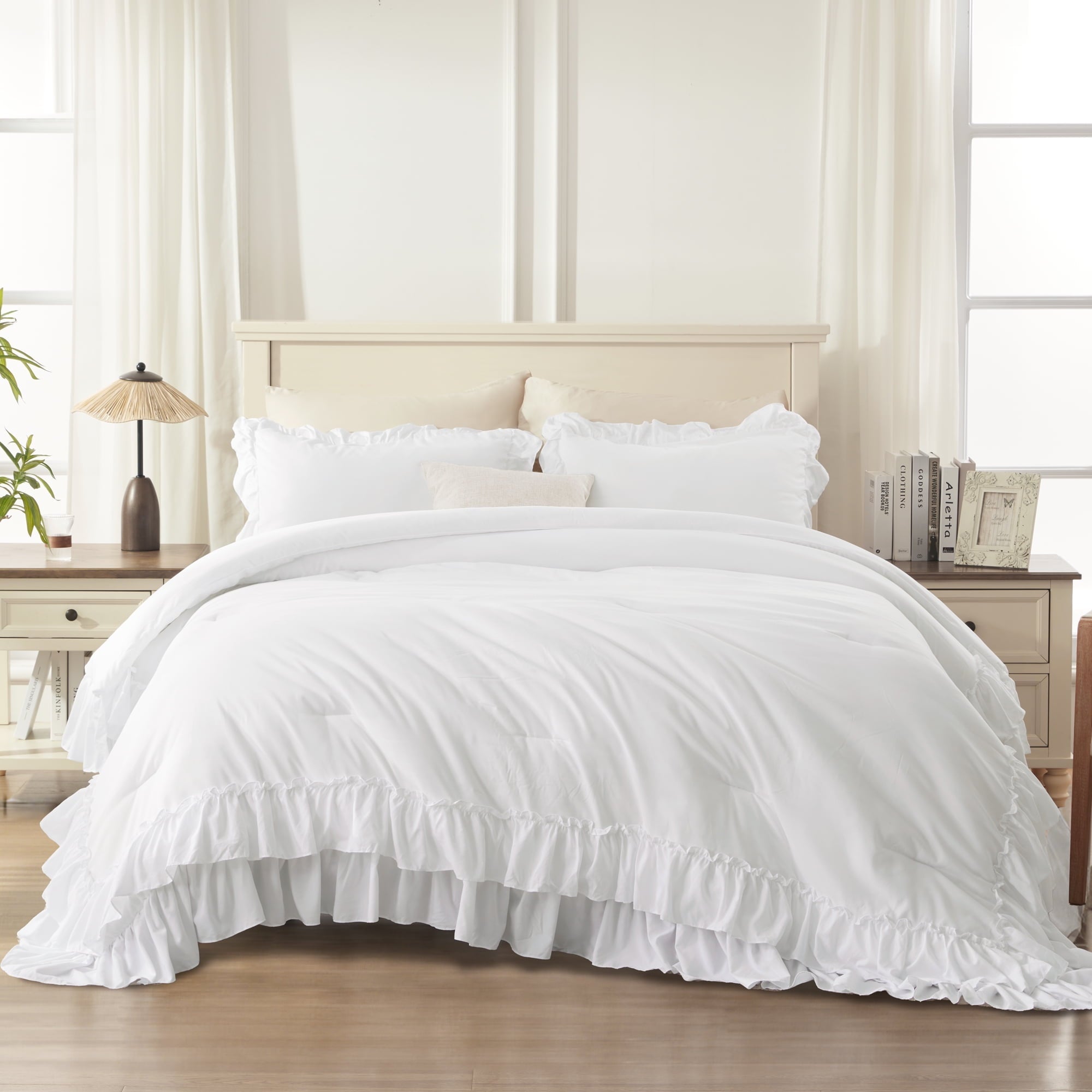 Fluffy Down Alternative Queen Comforter Set White - 3 Pieces Soft Fluffy Ruffle Bedding Comforter Sets for Queen Bed, All Season Farmhouse Li... - Cloud-Like Soft Lightweight Bed Comforter Detail