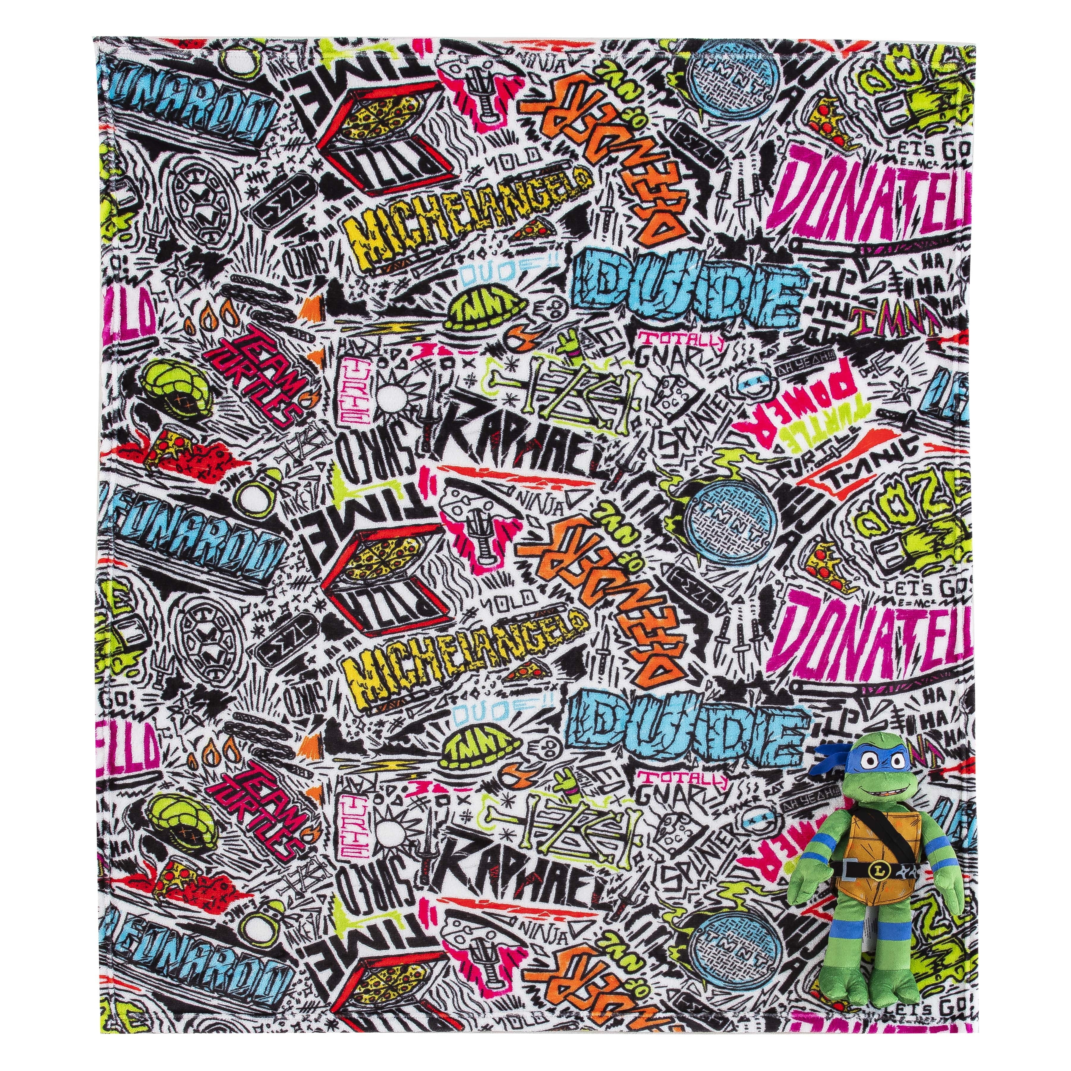 Super Soft Flannel Teenage Mutant Tutles Sketched Out Kids Silk Touch Throw Blanket with Plush Hugger – Ultra Soft Plush Character Pillo... - Luxury Knitted Decorative Throw Blanket with Fringes Detail