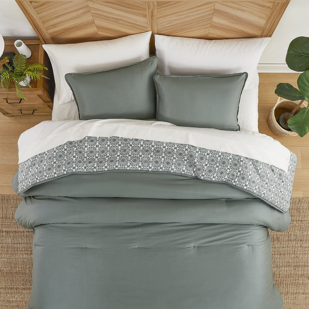 Fluffy Down Alternative 3-Piece 400 Thread Count Flag Stone Green Cotton Lyocell Blend Comforter Set, Adult King - Hypoallergenic Ultra-Fluffy Quilt for Winter Detail