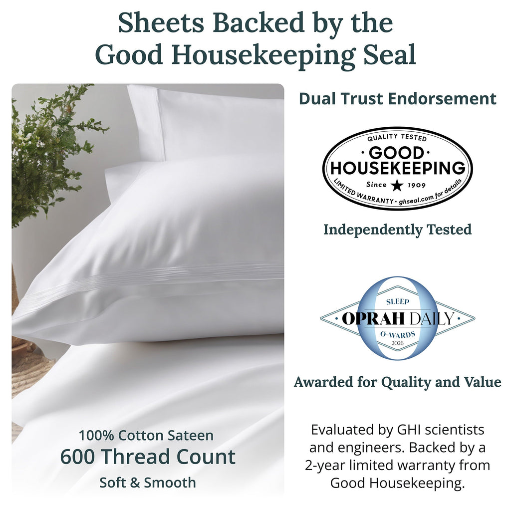 Cooling Sateen 100% Cotton Queen Sheets Set - 600 Thread Count 100% Cotton Sheets Queen, Sateen Deep Pocket Adult/Teen 4 Piece Bed Sh - Cooling Hotel Quality Bedding Sheets and Pillowcases Detail
