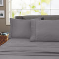 Ultra-Soft 600 100% Cotton Wrinkle Free Striped Sheet Set (Twin, Gray) - Luxury Bed Sheet Set with Deep Pockets - Default Title