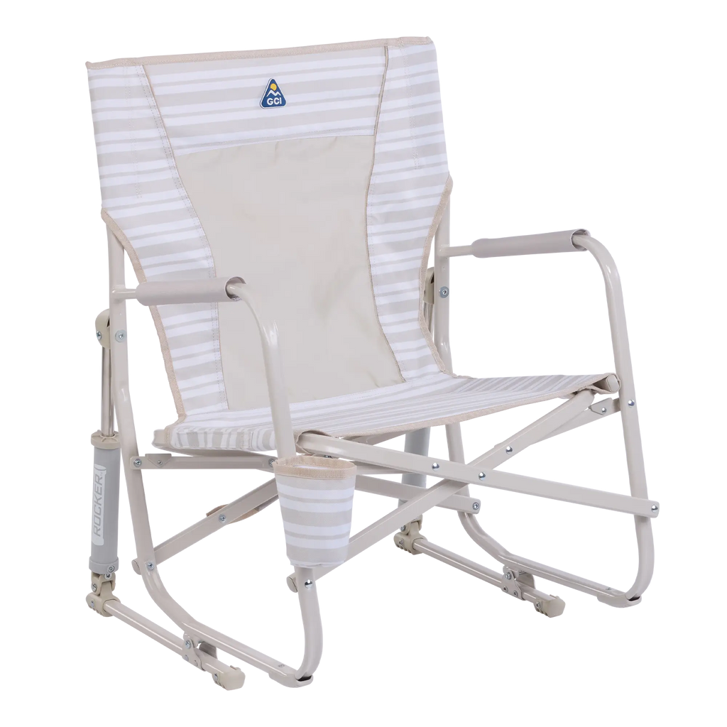 Patented Spring-Action Beach Rocker - Choice 712 - Heavy-Duty Kickback Rocker with Beverage Holder - Neutral Stripe