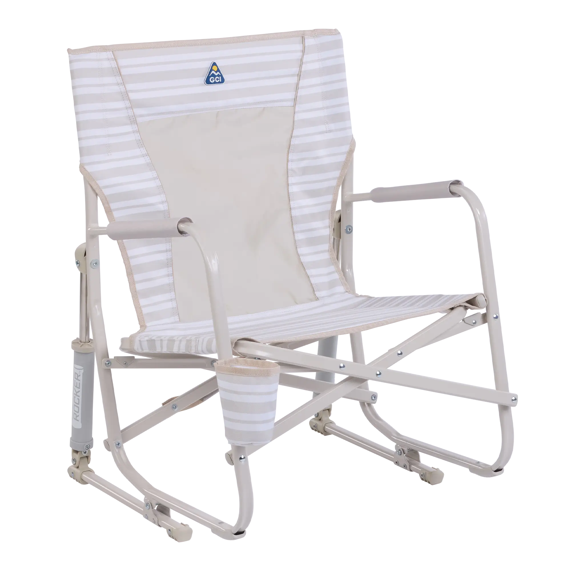 Patented Spring-Action Beach Rocker - Choice 712 - Heavy-Duty Kickback Rocker with Beverage Holder - Neutral Stripe
