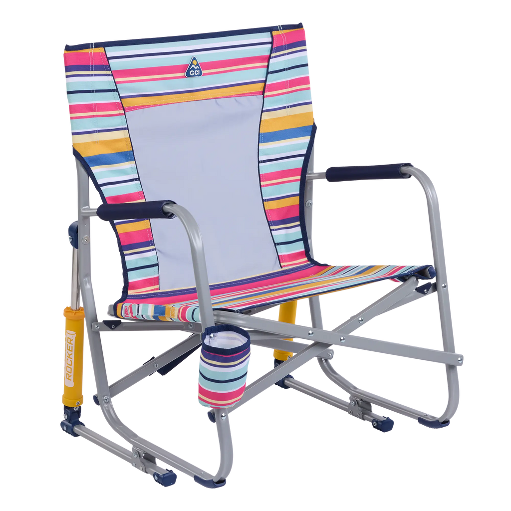 Patented Spring-Action Beach Rocker - Choice 712 - Heavy-Duty Kickback Rocker with Beverage Holder - Multi Stripe