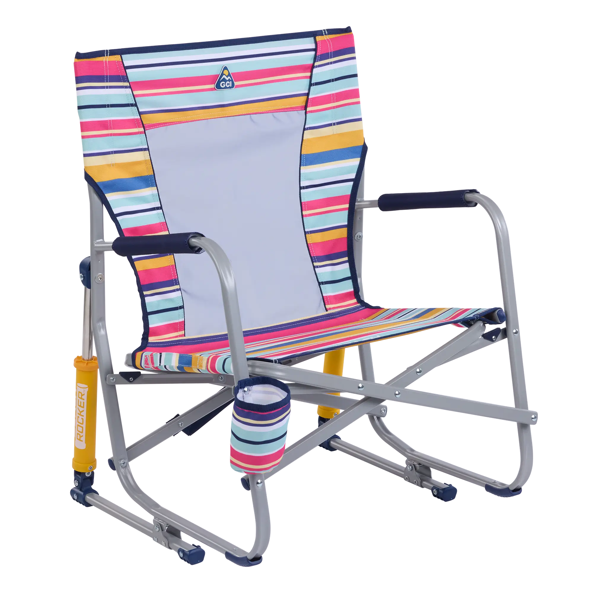 Patented Spring-Action Beach Rocker - Choice 712 - Heavy-Duty Kickback Rocker with Beverage Holder - Multi Stripe