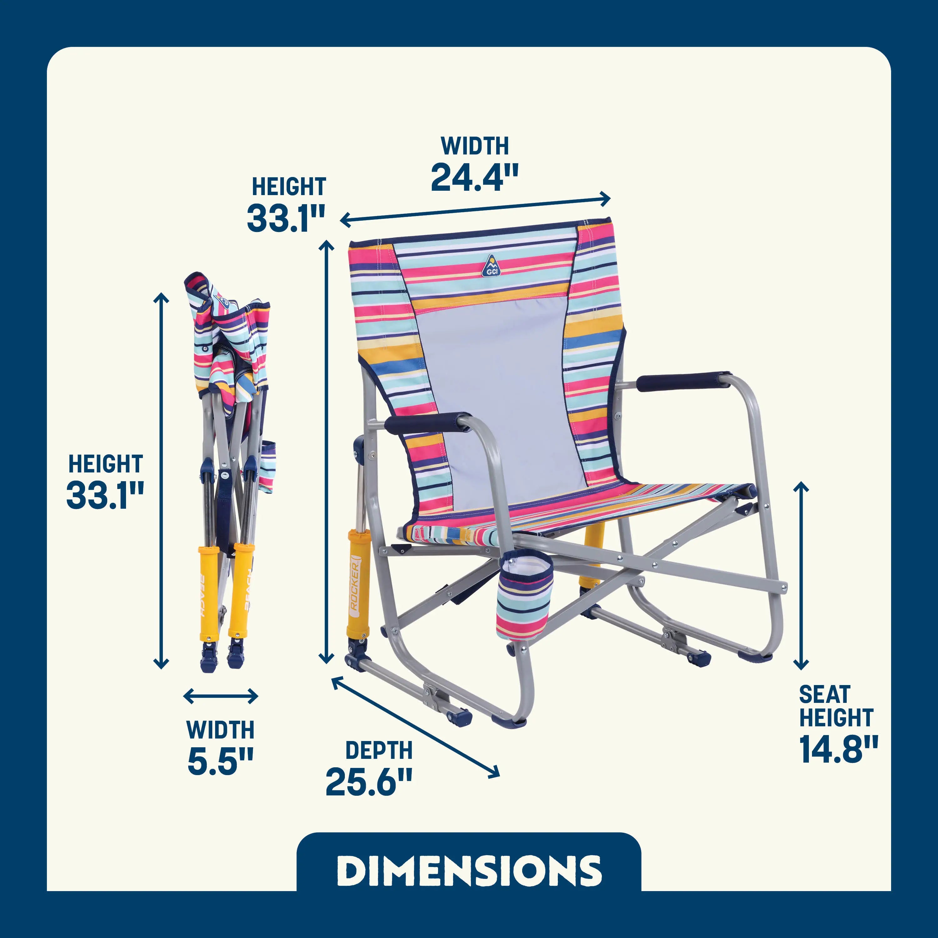 Patented Spring-Action Beach Rocker - Choice 712 - Heavy-Duty Kickback Rocker with Beverage Holder Detail