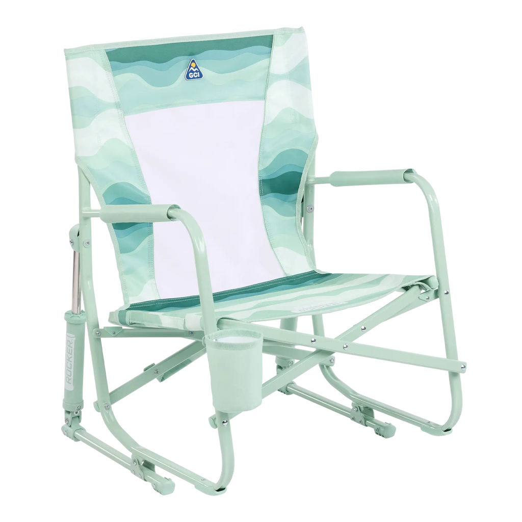 Patented Spring-Action Beach Rocker - Choice 712 - Heavy-Duty Kickback Rocker with Beverage Holder - Green Beach Wave
