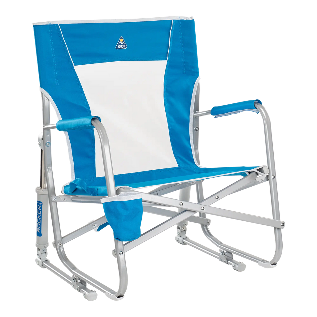 Patented Spring-Action Beach Rocker - Choice 712 - Heavy-Duty Kickback Rocker with Beverage Holder - Saybrook Blue