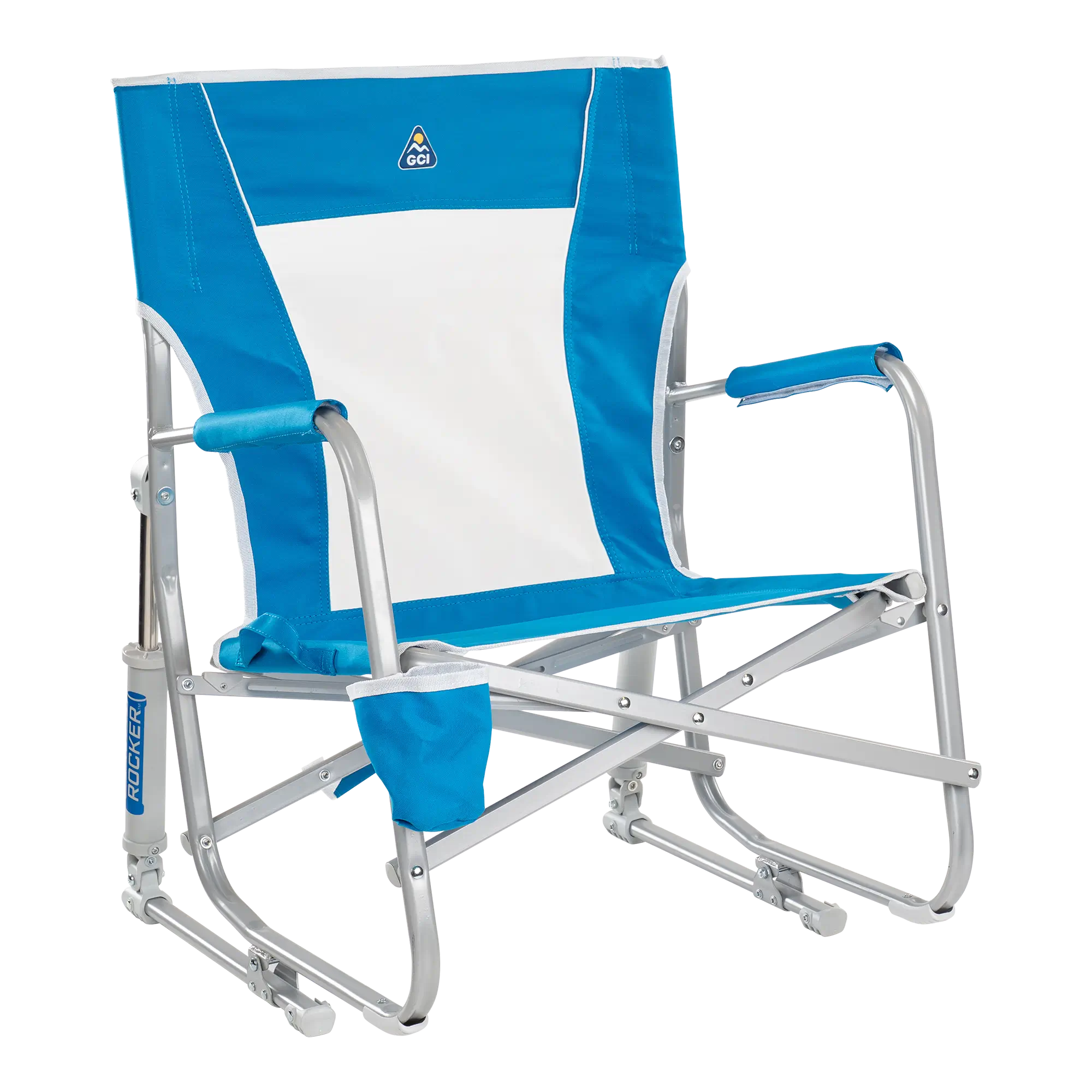 Patented Spring-Action Beach Rocker - Choice 712 - Heavy-Duty Kickback Rocker with Beverage Holder - Saybrook Blue