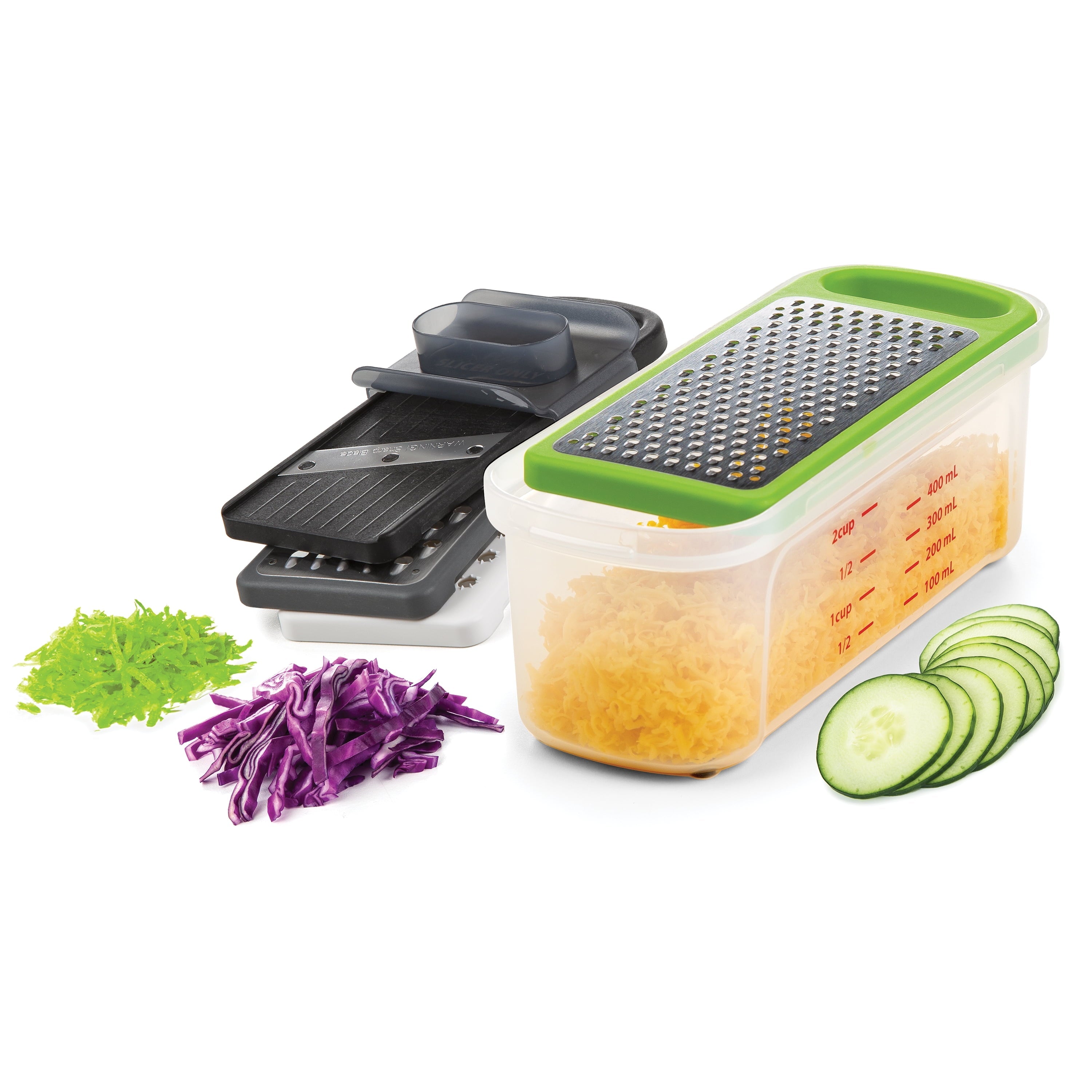 Ergonomic Manual Compact Grate & Slice Set - Premium Stainless Steel Garlic Presser & Peeler Detail