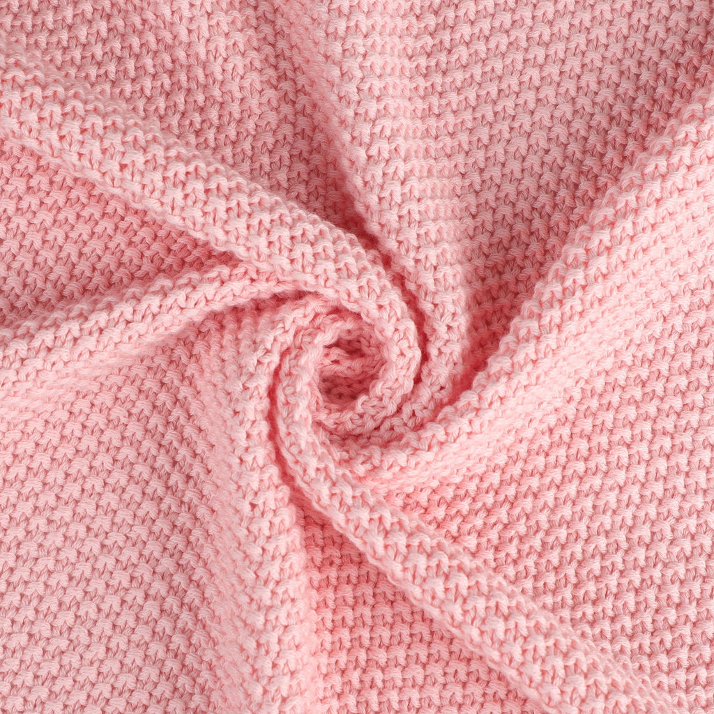 Cozy Fleece Pure Cotton Soft Cable Knit Throw Blanket Pink 50" x 70" - Cozy Fleece Throw Blanket for Couch & Bed Detail