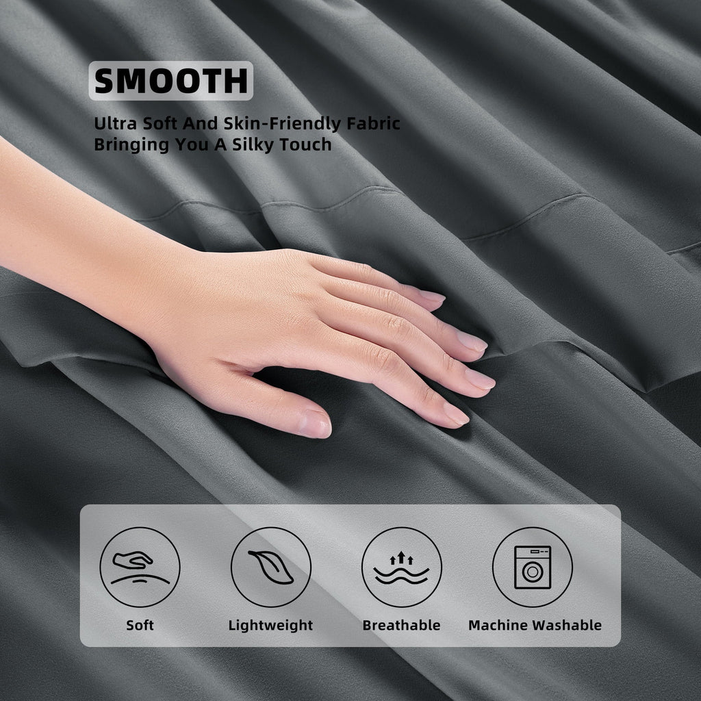 Wrinkle-Resistant Shilucheng 4 Pieces Luxury Bed Sheets Set, Plush Microfiber Bed Sheets, 16" Deep Pocket, Queen, Dark Gray - Breathable Egyptian Cotton Flat & Fitted Sheets Detail