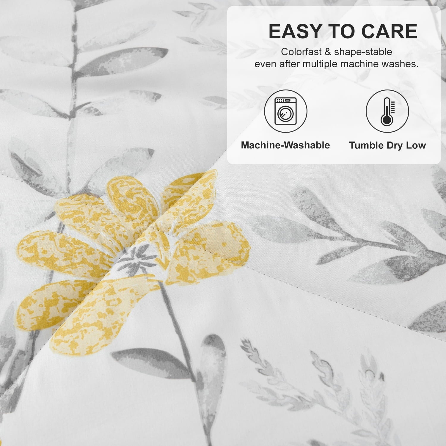 Heavyweight Warmth 3 Piece Comforter Set Queen Yellow Floral Quilt Microfiber Patchwork Bedspread - All-Season Down Alternative Comforter Insert Detail