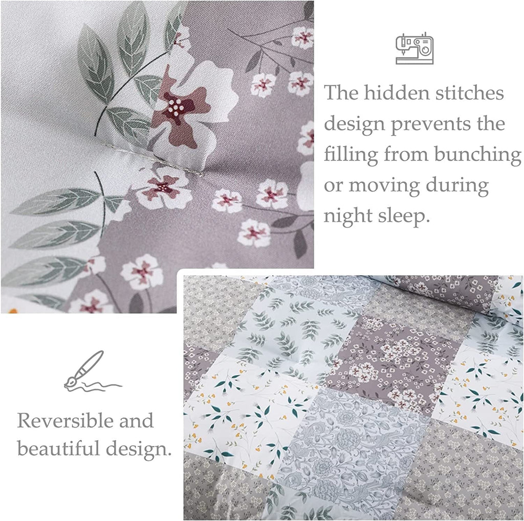 Heavyweight Warmth 3-Piece Queen Comforter Set, Soft Reversible Bedding Comforter Sets, Patchwork Printed Down Alternative Comforter Duv... - Hypoallergenic Ultra-Fluffy Quilt for Winter Detail