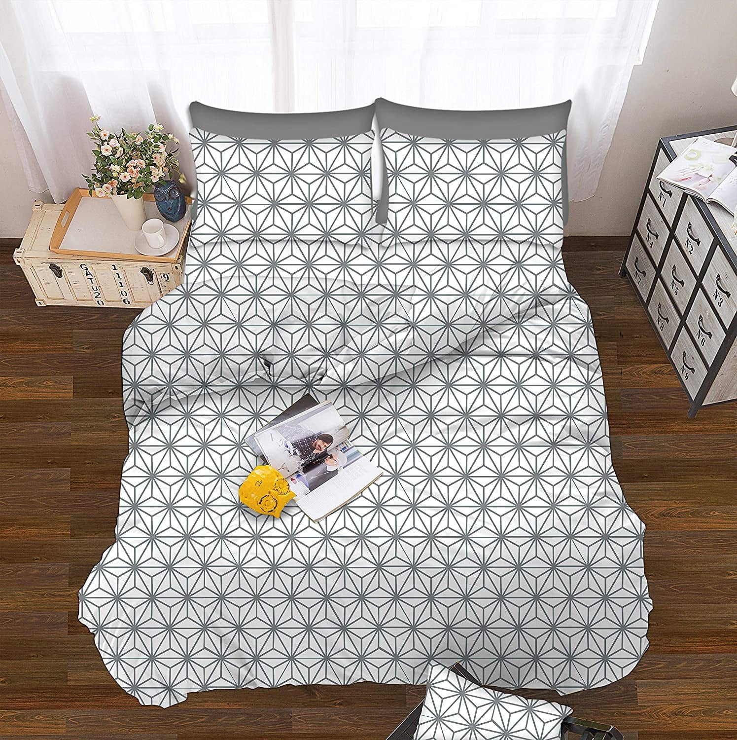 Wrinkle-Resistant Bed Sheets Full Gray Texture/Embroidery 1500 Thread Count Microfiber - Luxury Bed Sheet Set with Deep Pockets Detail