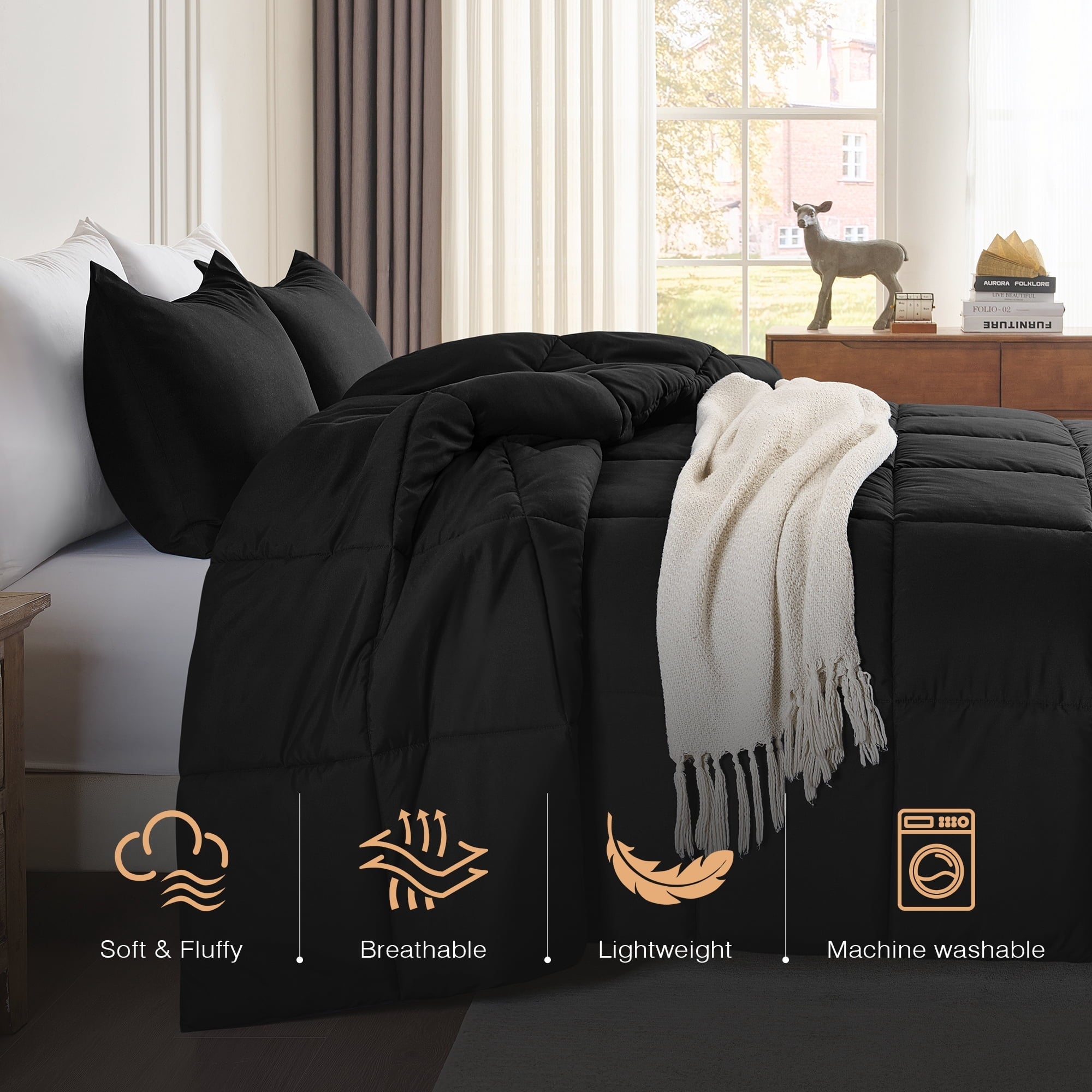 Hypoallergenic Cloud Queen Size Comforter Sets, 3 Piece Soft Quilted Bedding Sets, All-Season Down Alternative Comforter with 2 Pillow Sha... - Cloud-Like Soft Lightweight Bed Comforter Detail