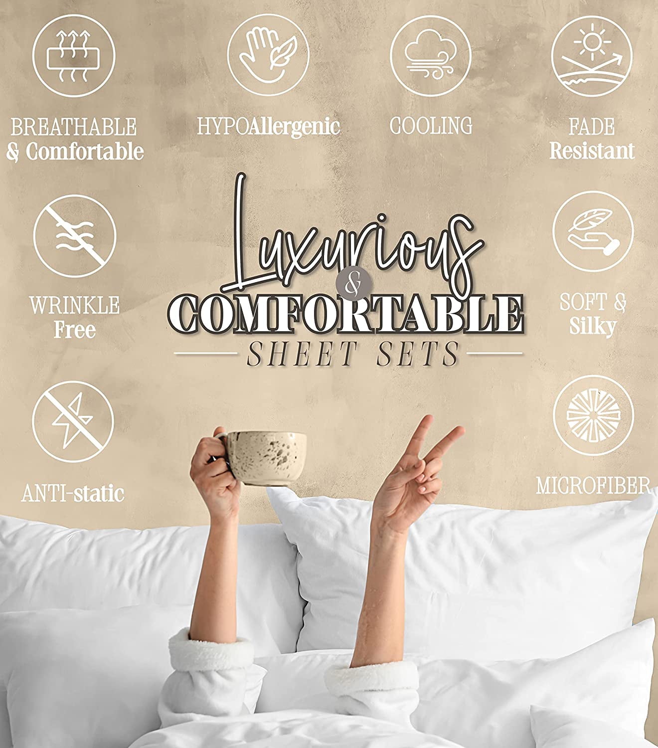 Wrinkle-Resistant 1800 Series Microfiber Bed Sheets 6-Piece Set, Deep Pocket, Queen Black - Breathable Egyptian Cotton Flat & Fitted Sheets Detail