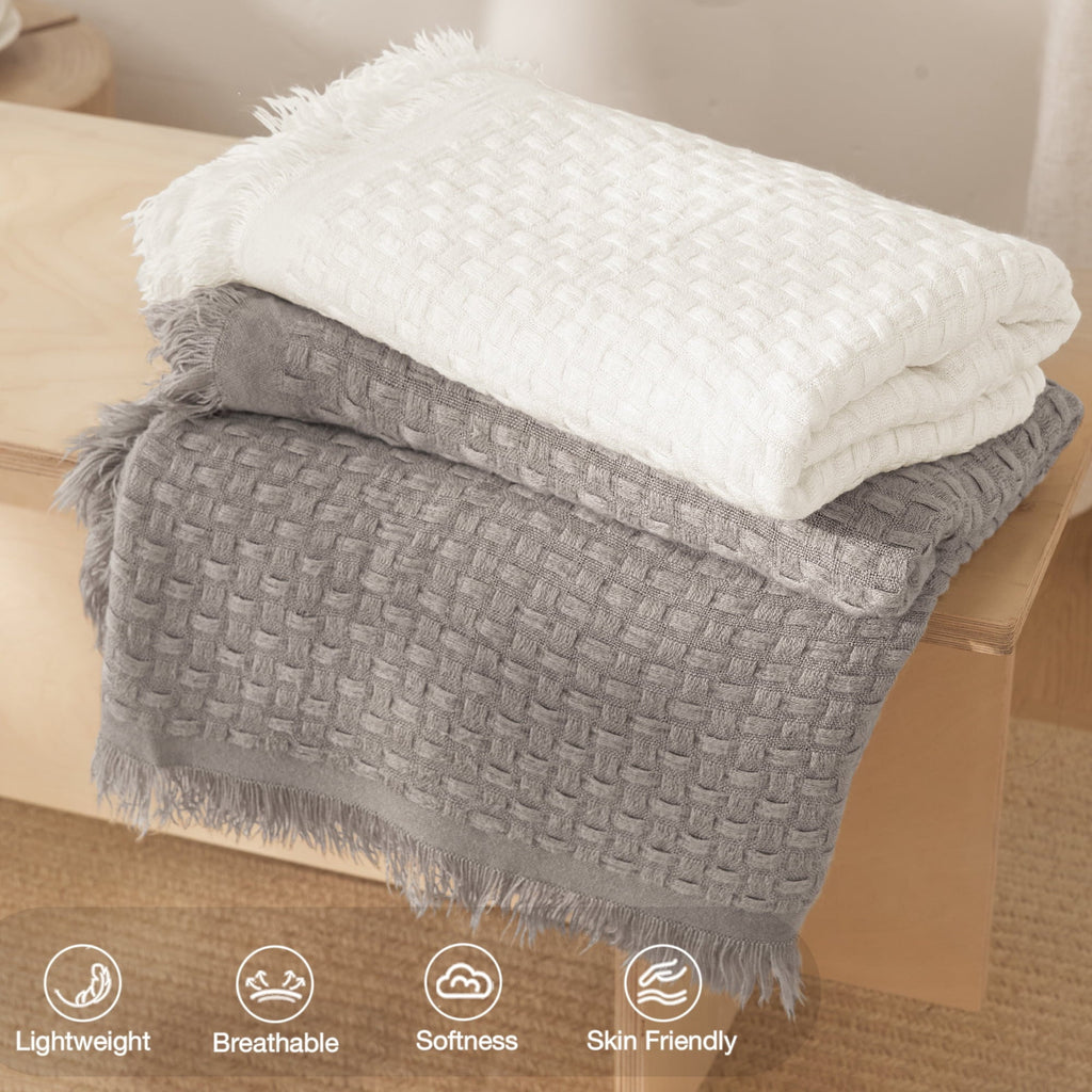 Reversible Sherpa Knitted Throw Blanket with Fringes for Couch, Soft and Warm Textured Throw for All Season, Lightweight Breathable Roo... - Luxury Knitted Decorative Throw Blanket with Fringes Detail