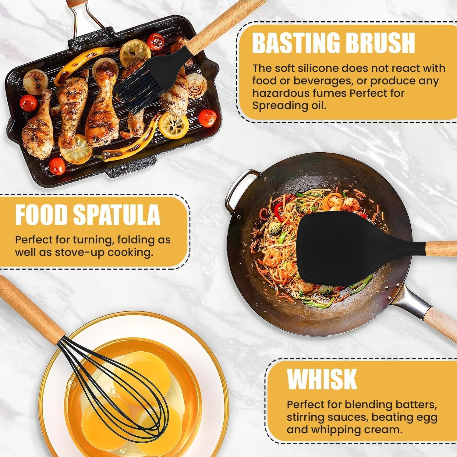 Premium Silicone Kitchen Utensils Set- 19 Pcs Silicone Cooking Utensils Set for Nonstick Cookware-Silicone Spatulas Set, Kitchen Gadge... - Premium Stainless Steel Cooking Utensil for Non-Stick Pots Detail