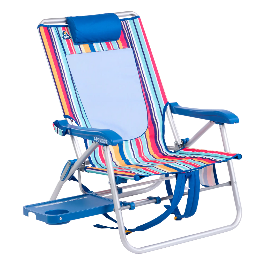 Reclining Beach Big Surf with Slide Table - Choice 334 - Multi-Position Outdoor Beach Chair with Pillow - Multi Stripe