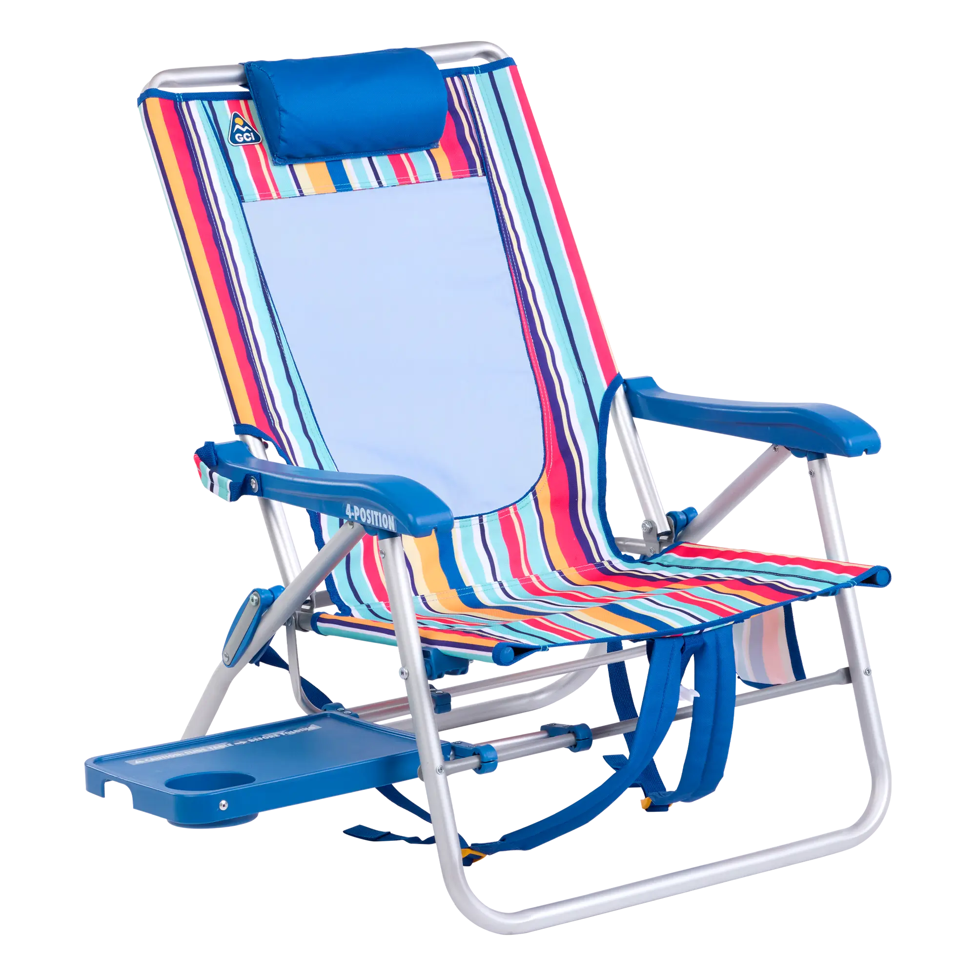 Reclining Beach Big Surf with Slide Table - Choice 334 - Multi-Position Outdoor Beach Chair with Pillow - Multi Stripe