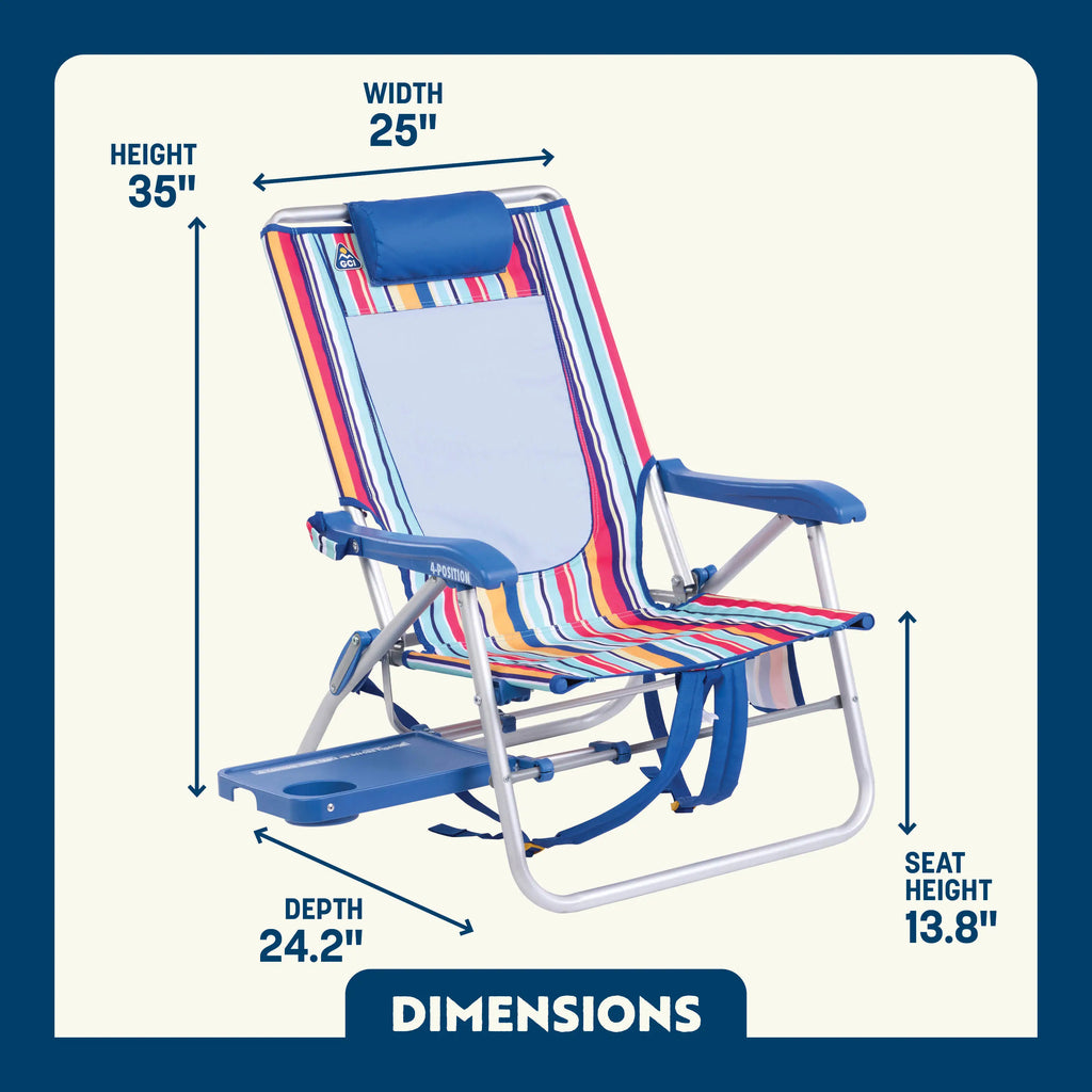 Reclining Beach Big Surf with Slide Table - Choice 334 - Multi-Position Outdoor Beach Chair with Pillow Detail