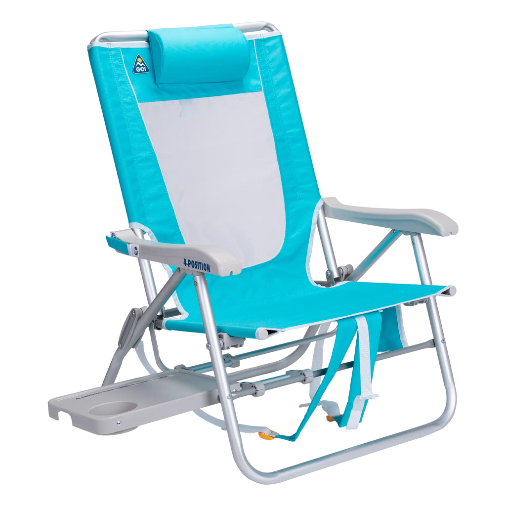 Reclining Beach Big Surf with Slide Table - Choice 334 - Multi-Position Outdoor Beach Chair with Pillow - Seafoam Green
