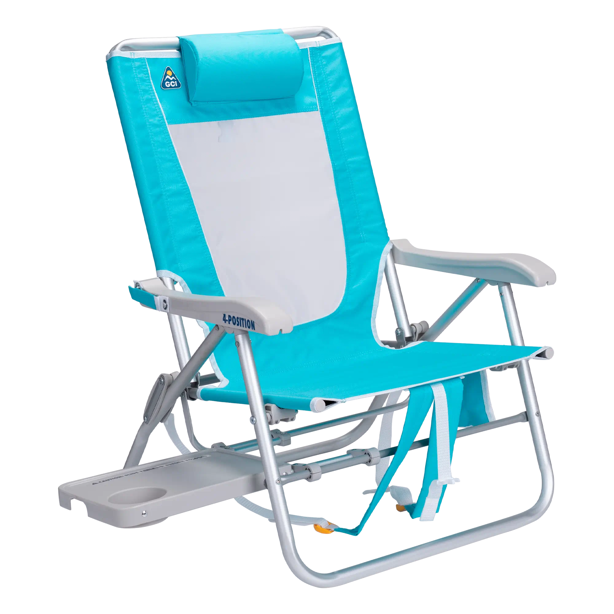 Reclining Beach Big Surf with Slide Table - Choice 334 - Multi-Position Outdoor Beach Chair with Pillow - Seafoam Green