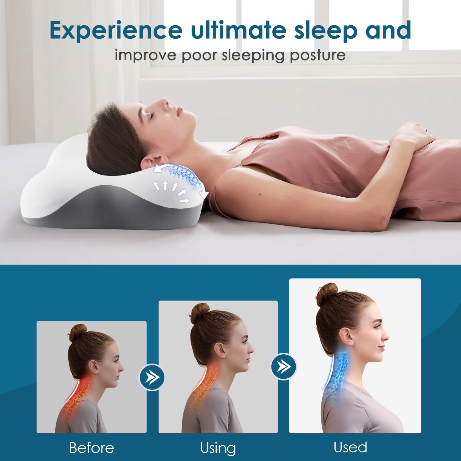 Ergonomic Memory Foam Memory Foam Bed Pillow for Pain Relief,Ergonomic Memory Foam Pillows for Sleeping for Side Back Stomach&Sleepers with... - Ergonomic Memory Foam Pillow for Neck Pain Support Detail