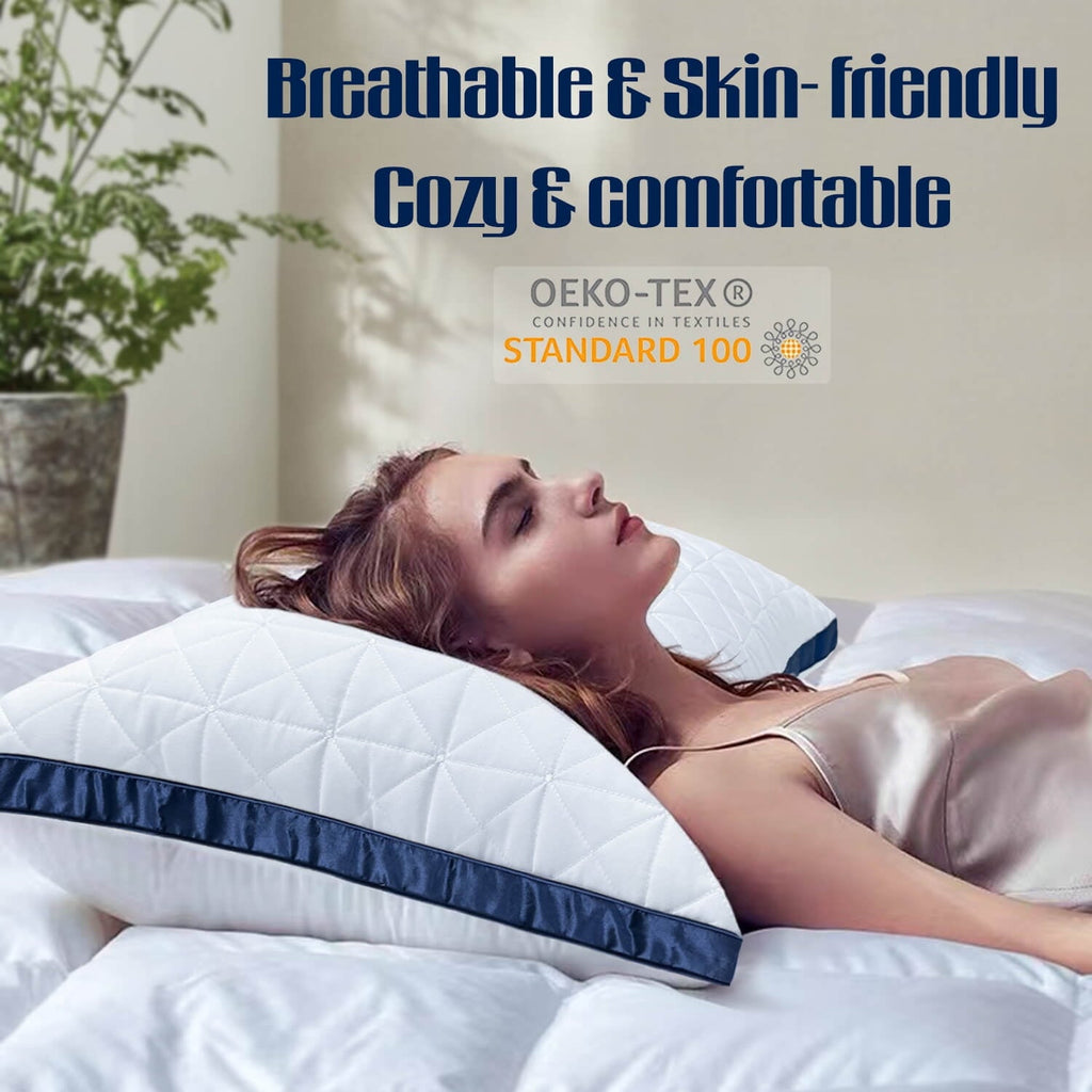 Decorative Plump King Size Pillows Set of 2 - Cooling Hotel Luxury Bed Pillows for Sleeping 2 Pack, Supportive Breathable Down Alterna... - Hotel Quality Plush Sleeping Pillows Detail