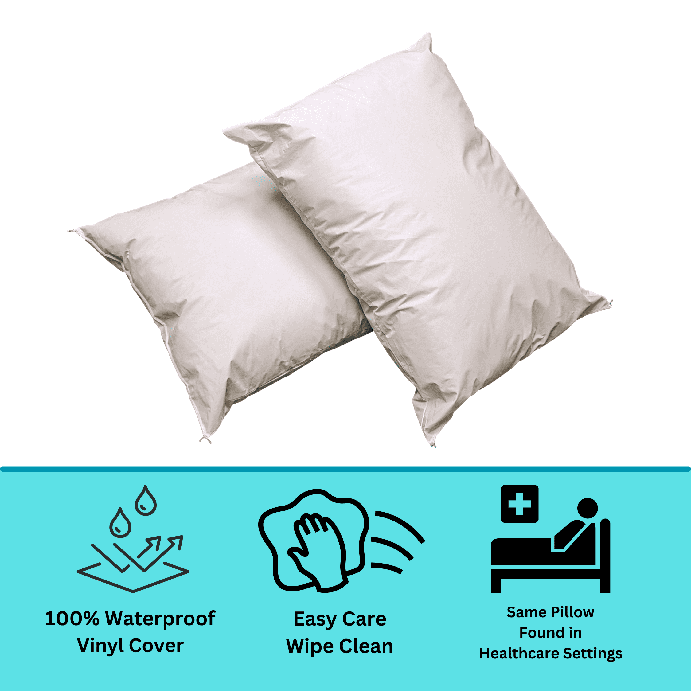 Orthopedic Support 2 Pack MediCheck White Vinyl Covered Bed Pillows 20 in x 26 in - Wipeable Easy Clean - Soft Low Profile Non-Fluffy Su... - Ergonomic Memory Foam Pillow for Neck Pain Support Detail