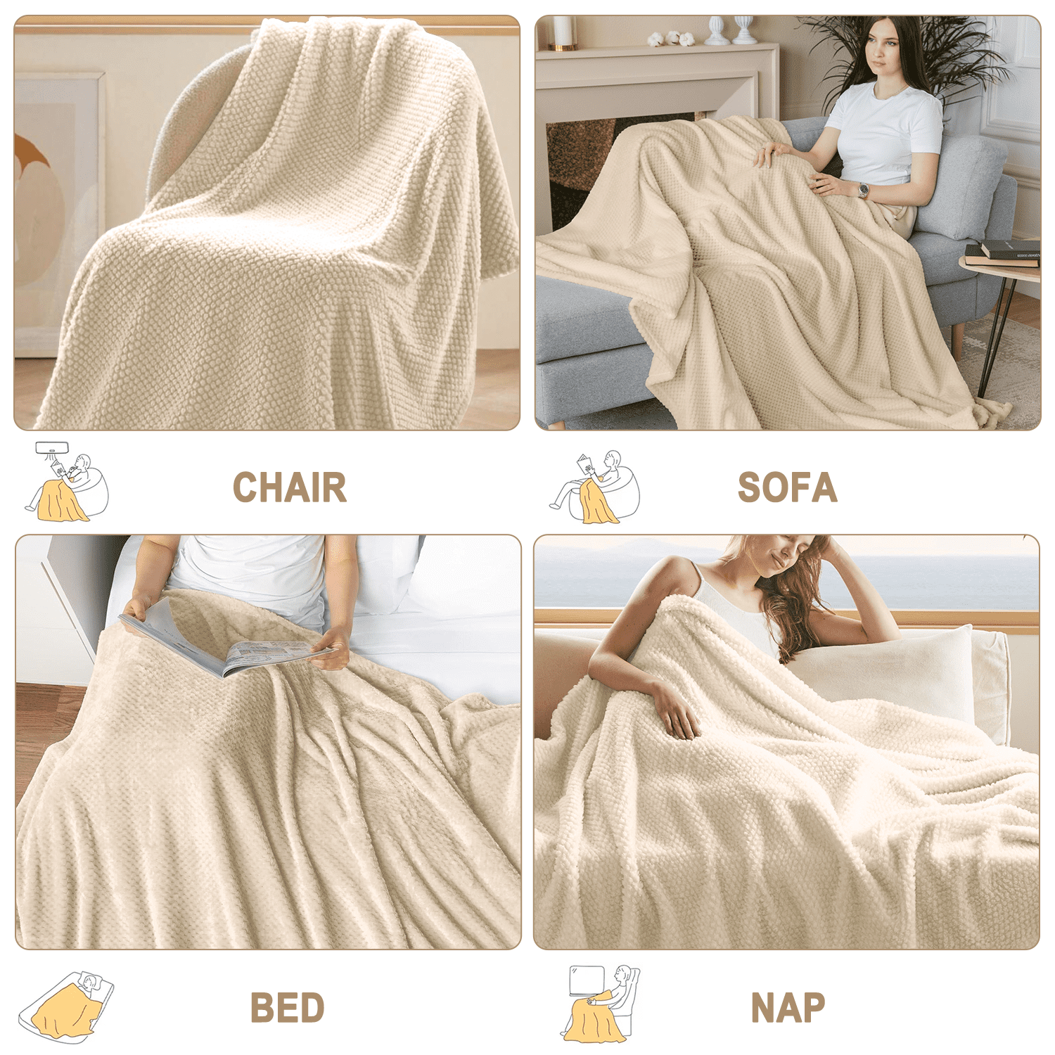 Reversible Sherpa Ultra Soft Throw Blanket, Warm Cozy Blankets for Couch Bed Chair, Breathable and Lightweight Blankets for All Seasons... - Luxury Knitted Decorative Throw Blanket with Fringes Detail