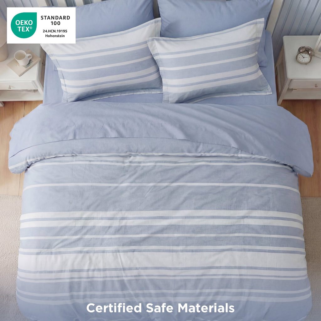 Luxurious Quilted Queen Comforter Set Blue, Bed in a Bag Queen Size Bedding 7-Pieces, Striped Bedding Set for All Seasons - Luxurious Quilted Duvet Cover Set Detail
