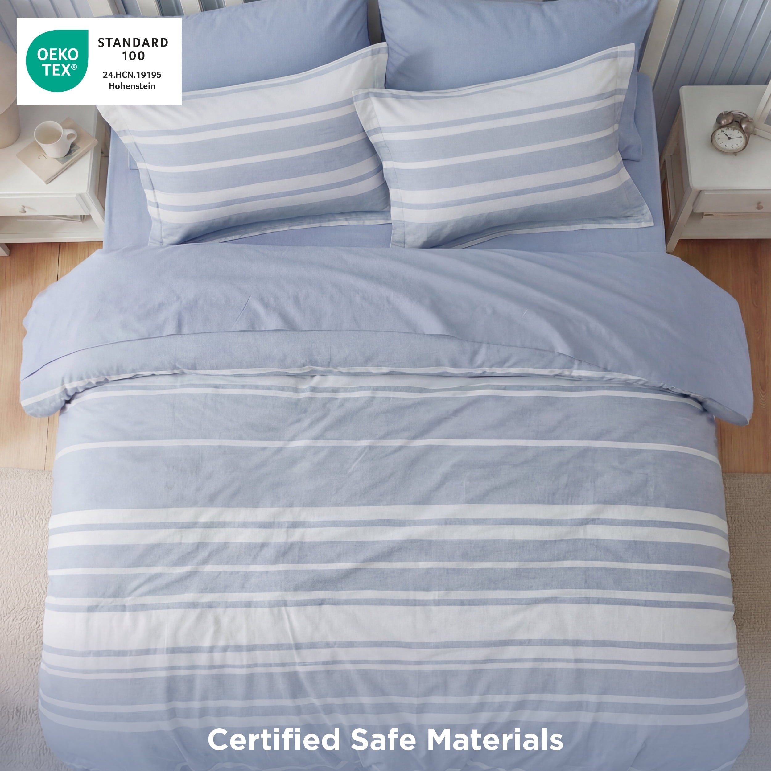 Luxurious Quilted Queen Comforter Set Blue, Bed in a Bag Queen Size Bedding 7-Pieces, Striped Bedding Set for All Seasons - Luxurious Quilted Duvet Cover Set Detail