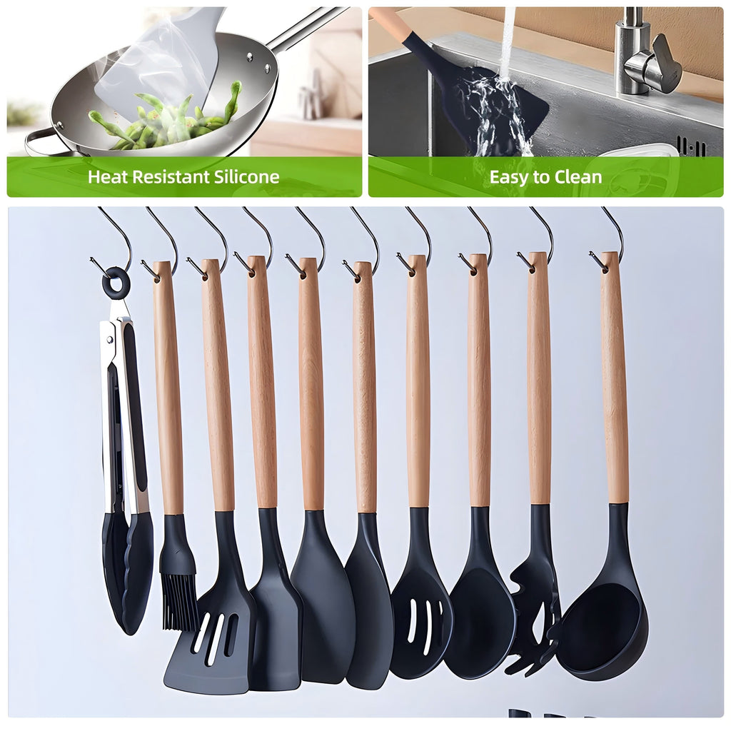 Premium Silicone Kitchen Utensils Set- 19 Pcs Silicone Cooking Utensils Set for Nonstick Cookware-Silicone Spatulas Set, Kitchen Gadge... - Premium Stainless Steel Cooking Utensil for Non-Stick Pots Detail