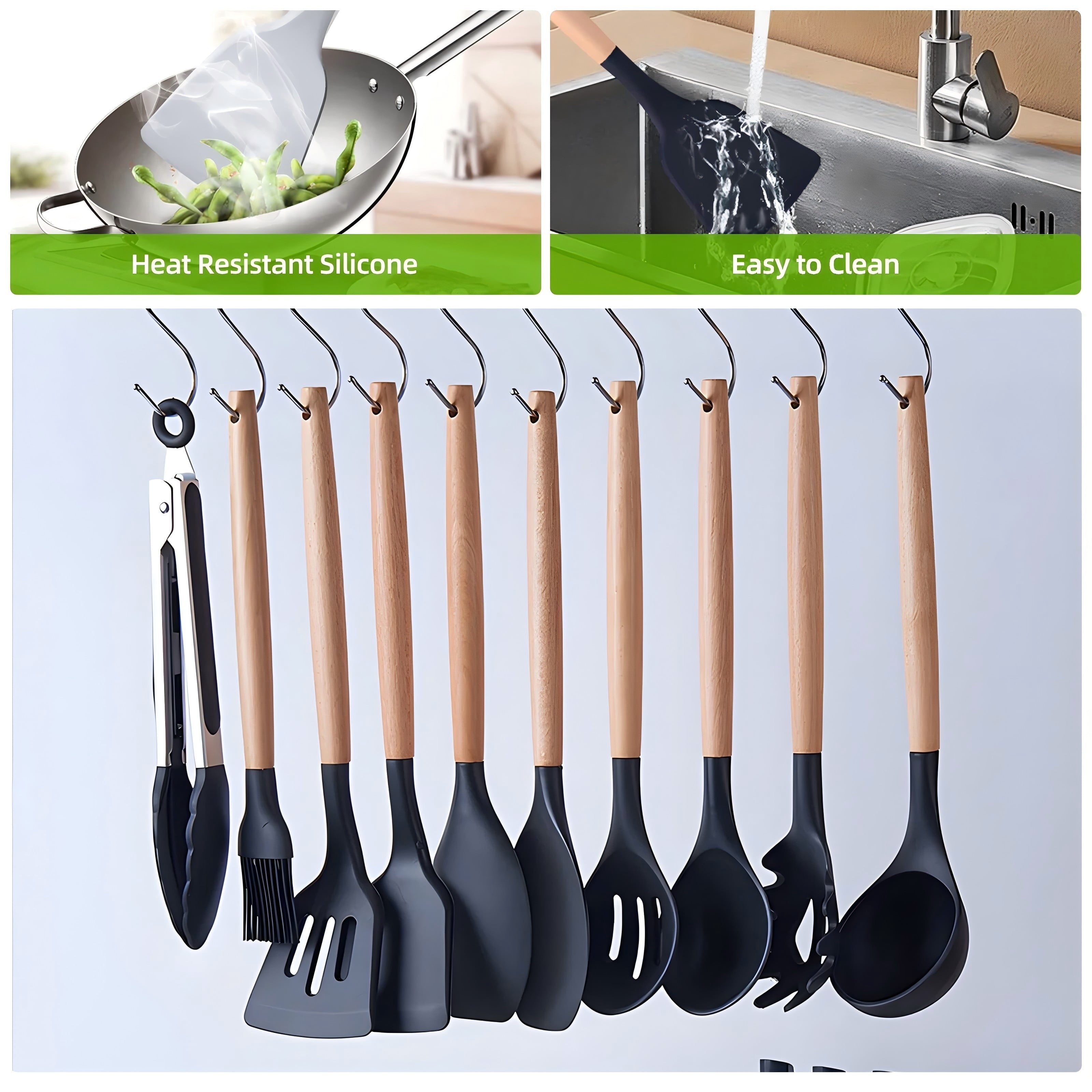 Premium Silicone Kitchen Utensils Set- 19 Pcs Silicone Cooking Utensils Set for Nonstick Cookware-Silicone Spatulas Set, Kitchen Gadge... - Premium Stainless Steel Cooking Utensil for Non-Stick Pots Detail
