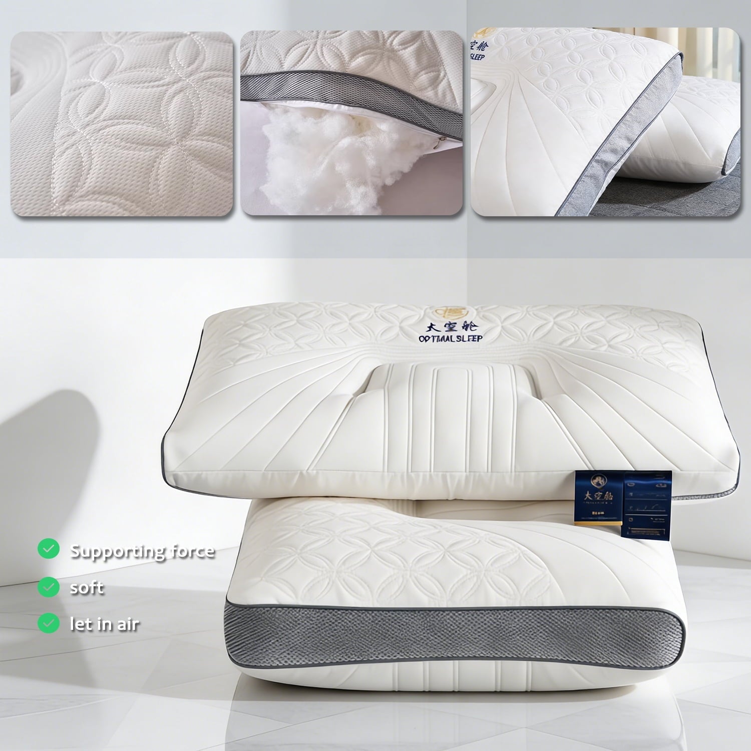 Ergonomic Memory Foam 2-Pack Space Capsule Bed Pillow (29.13" x 18.9") - Plush and Supportive - Ergonomic Memory Foam Pillow for Neck Pain Support Detail