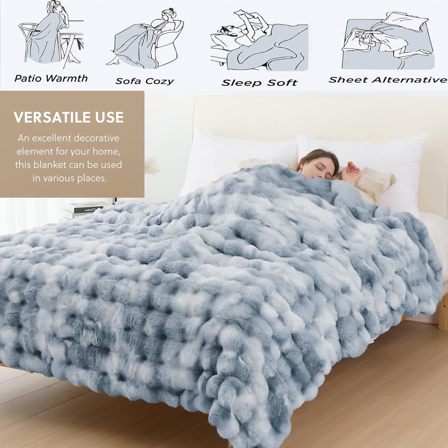 Cozy Fleece Faux Fur Blanket Fluffy Luxury Throw Blanket Plush Fuzzy Blanket for Couch Bed 50×60 Inches Tie-dyed Blue - Lightweight Plush Warm Blanket for All Seasons Detail